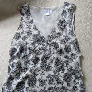 Ann Taylor Black Floral V Neck Tank